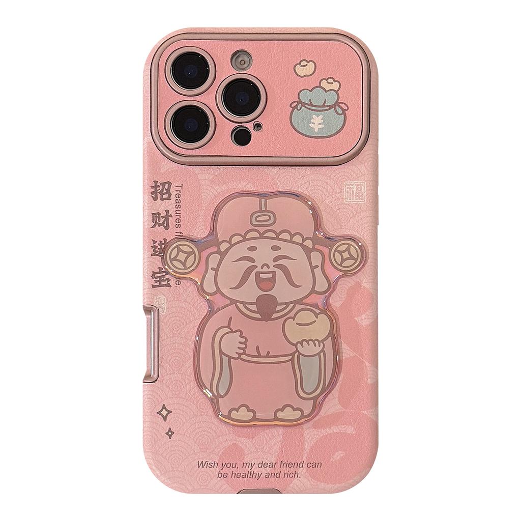 PiPink Бог Богатства Бесплатный Сокровище Подходит для Iphone16 Apple Мобильного Телефона Чехол 14promax Кожаный 15 Трехмерный Высокое Качество