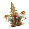 F26C Gold Iron Double Candlestick Home Decors for Holiday Christmas Metal Candle Holders Stand with Pinecones and Berries