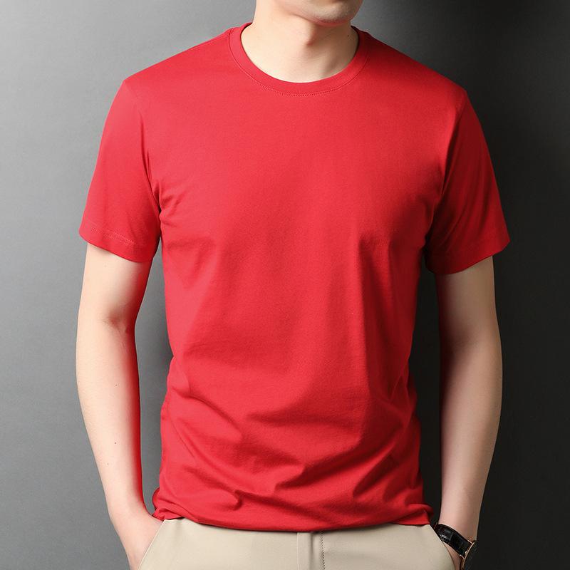 Summer New Solid Color Short-sleeved T-shirt for Young Men, Fashionable Cotton Thin Breathable Round-neck T-shirt