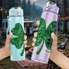1PC Green Sparkle Four Leaf Clover Print 750ml Color Plastic Sports Water Bottle Leakproof Flip Straw Lid Suitable for Sports Office Home Use