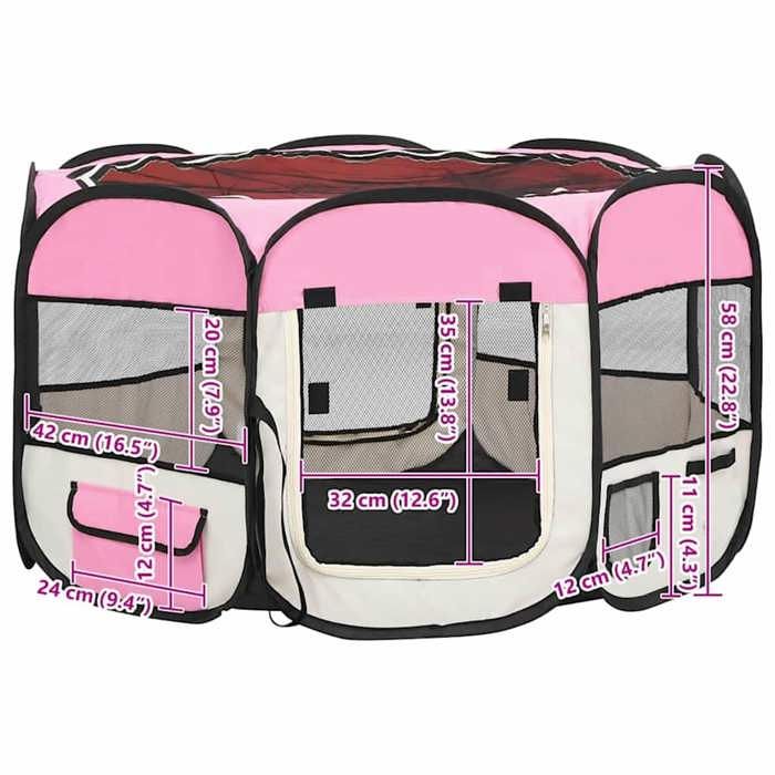 VidaXL Parc Pliable pour Chien avec Sac de Transport Rose 110x110x58 cm Enclos 171010