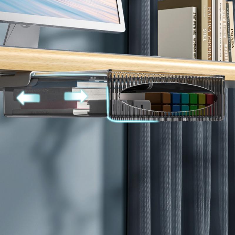 Ящик для хранения мелочей без перфорации, подвешиваемый под столом, ящики для хранения ремонтных приспособлений, скрытые пластиковые ящики для офисных органайзеров