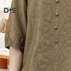 Women Shirt V-neck Half Sleeve Embroidery Floral Pattern Loose Fit Tops Solid Color Casual Blouse Daily Wear