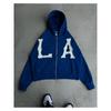 ZYLLO Y2k Harajuku Retro Trendy Brand Letter Embroidery Oversized Swetshirt Women High Street Fashion Loose Zipper Hoodie
