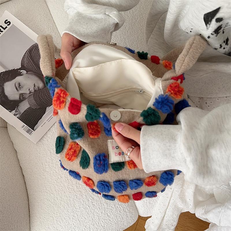 Плюшевая сумка-ведро, женская сумка, сумка через плечо, портативная сумка через плечо, сумка для хранения покупок