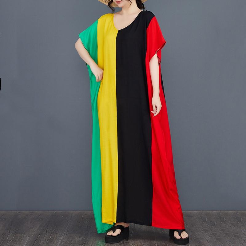 Винтажное новое платье больших размеров с коротким рукавом для женщин, повседневное свободное длинное летнее платье макси