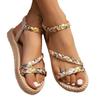 Fashion Floral Printing Flat Sandals for Women Summe Lightweight Slip On Beach Shoes Woman Braided Band Bohemian Sandalas Mujer