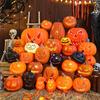 Halloween Pumpkin Light Spooky Carved Plastic Pumpkin Lantern Light-up Pumpkin Figurine for Outdoor Indoor Porch Room Decoration