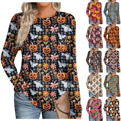 Женская мода повседневная Хэллоуин длинный рукав круглый вырез топ