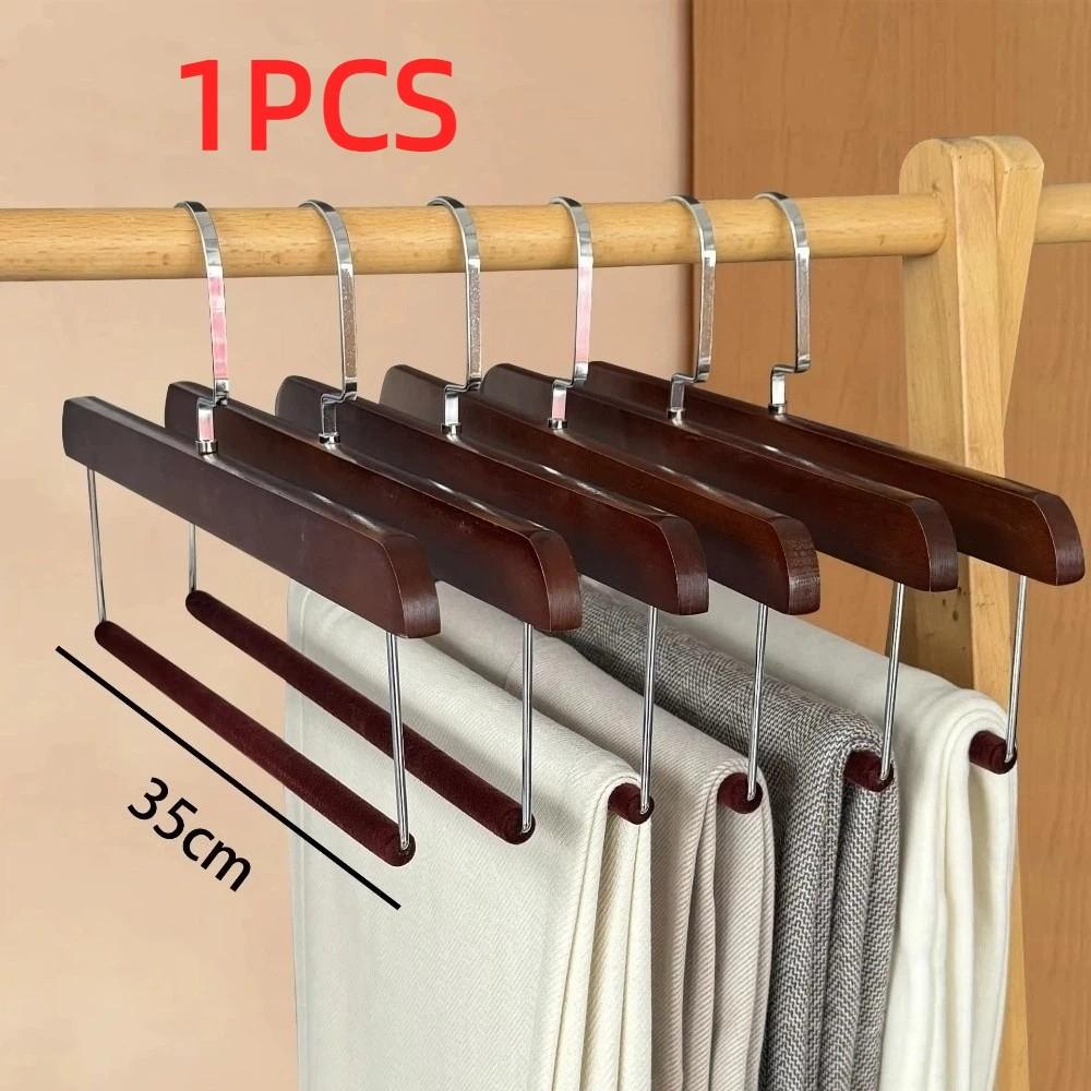 Premium Pants Hanger Wooden Storage Rack Portable Velvet Coat Hanger  Clothing Store Home Use