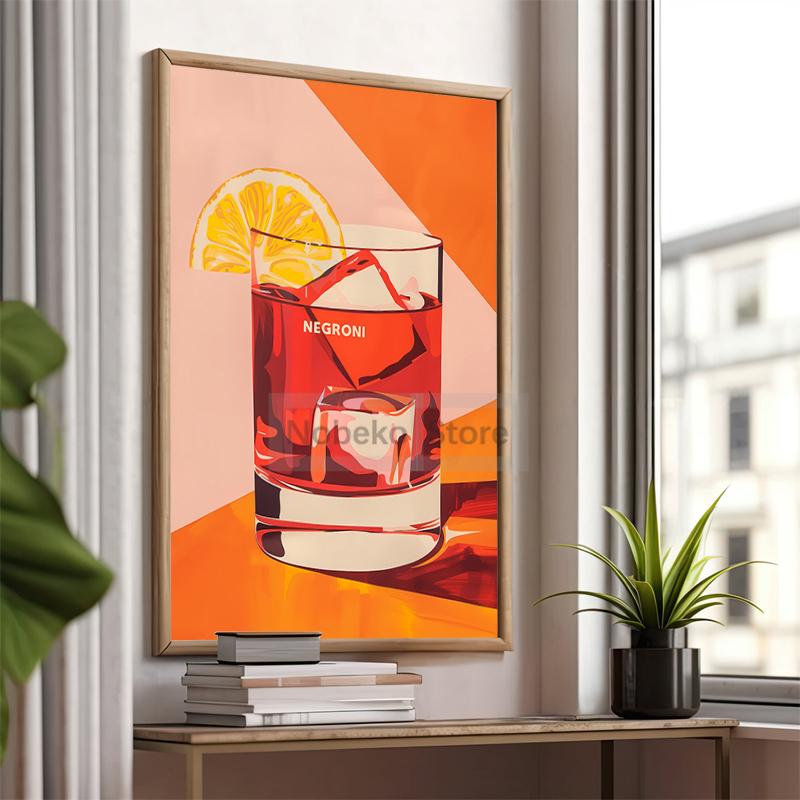 Винтажный коктейль 70-х годов Плакат Negroni Aperol Spritz Печать на холсте Картина Girly Pink Wall Art Pictures Home Room Bar Cart Decor