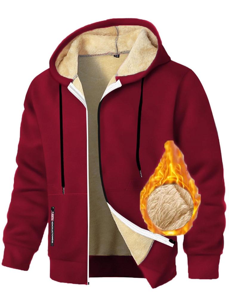 Осень Новая Мужская Повседневная Флисовая Толстовка с Капюшоном на Молнии Однотонная Теплая Спортивная Одежда Мужская Модная Верхняя Одежда