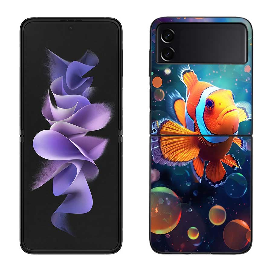 Clownfish and Sea Anemone Phone Case For Samsung Z Flip 7 6 5G Galaxy Z Flip 5 4 3 Black Hard Cell Cover Luxury PC Shell Coque
