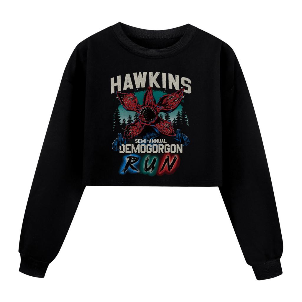 5383 Детская Девочки Демогоргон Принт Длинный Рукав Короткая Толстовка