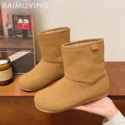 Ботильоны на плоской подошве женские замшевые хлопковые туфли женские 2024 новые брендовые повседневные зимние теплые модные короткие плюшевые ботинки челси женские