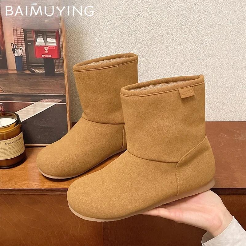 Ботильоны на плоской подошве женские замшевые хлопковые туфли женские 2024 новые брендовые повседневные зимние теплые модные короткие плюшевые ботинки челси женские
