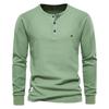Мужские футболки с круглым вырезом, осенние, с воротником-хенли, с длинным рукавом, простые, дышащие, однотонные, мужские