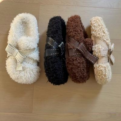 Ретро шлепанцы на толстой подошве с одним ремешком, бархатные хлопковые туфли, осенне-зимний дизайн, модные, французский кэжуал, пушистые туфли, женская обувь