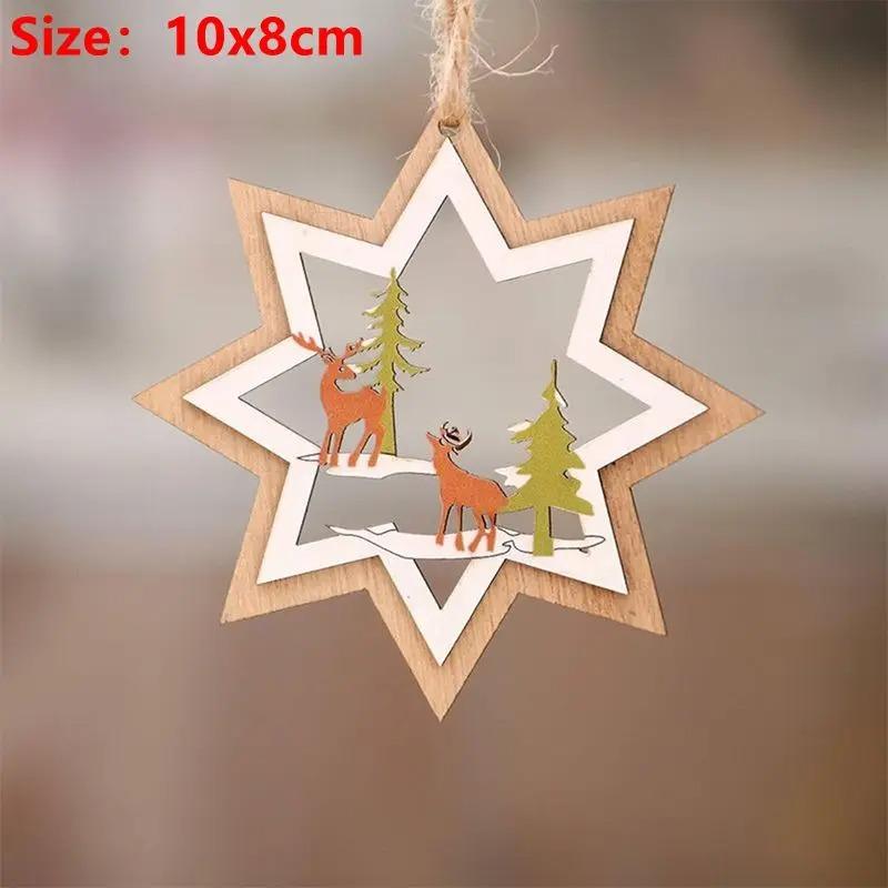 10CM 3D Wooden Five-Pointed Star Bell Pendant Christmas Tree Hanging Decoration for Home Decor Party Happy New Year 2026 Navidad