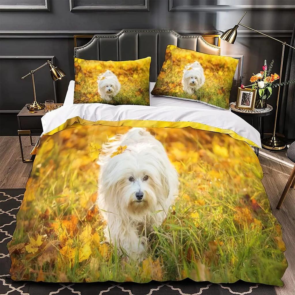 Cute Maltese Dog Duvet Cover Set Dog Breed Theme Bedding Set Microfiber Kawaii Animal Quilt Cover Twin King For Pet Lover Gifts