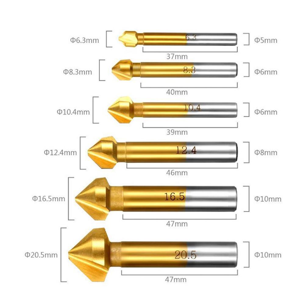 Chamfer Cutter Countersunk Drill 1 Pcs 3 Flute 6.3/8.3/10.4/12.4/16.5/20.5mm