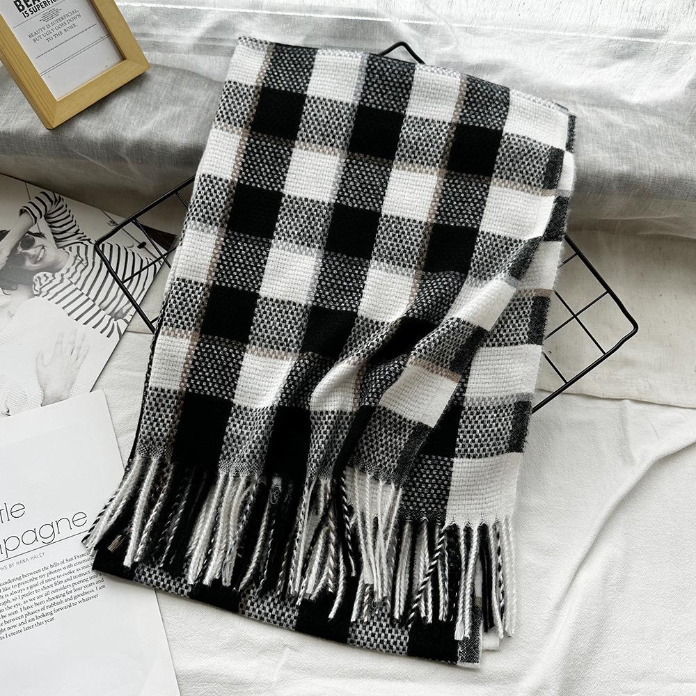 High End Couple Imitation Cashmere Small Plaid Scarf Autumn and Winter Tassel Warm Scarf Fashion Versatile Shawl