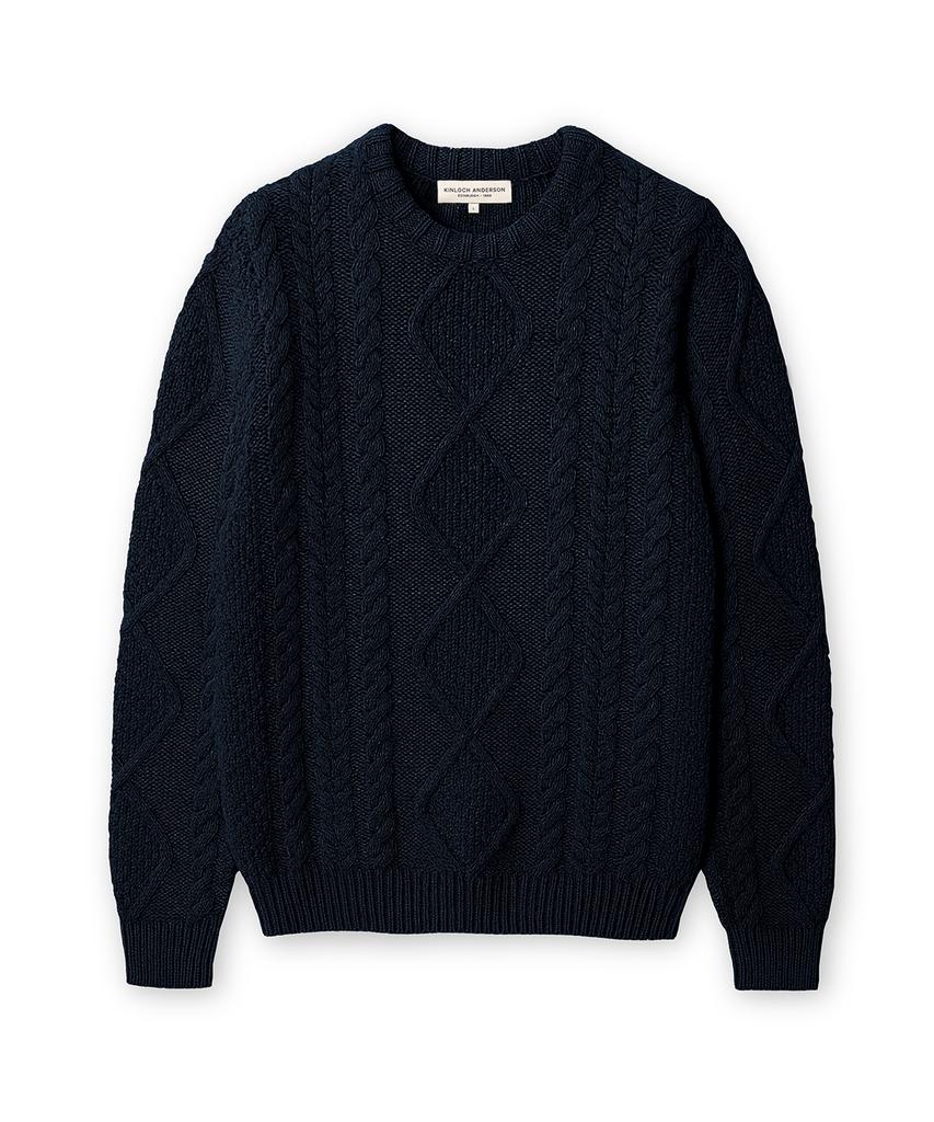 Edeunbeoleokeulleob Aran Crew-Neck Sweater (Navy)