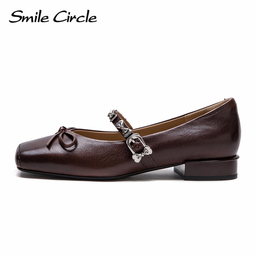 Женские туфли Мэри Джейн из натуральной кожи с квадратным носком и пряжкой на низком каблуке. Модная повседневная женская обувь.