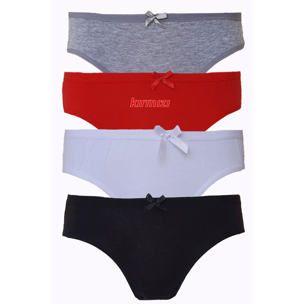 Женские хлопковые трусики-бикини из 4 предметов, цветное нижнее белье с бантом