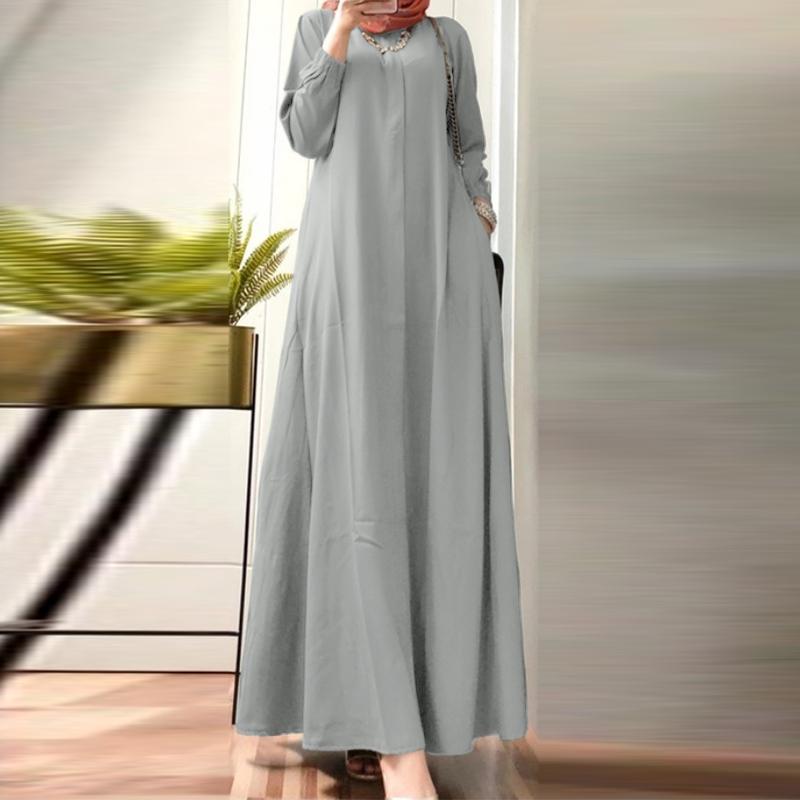 ZANZEA Весеннее свободное повседневное женское платье с круглым вырезом и длинными рукавами