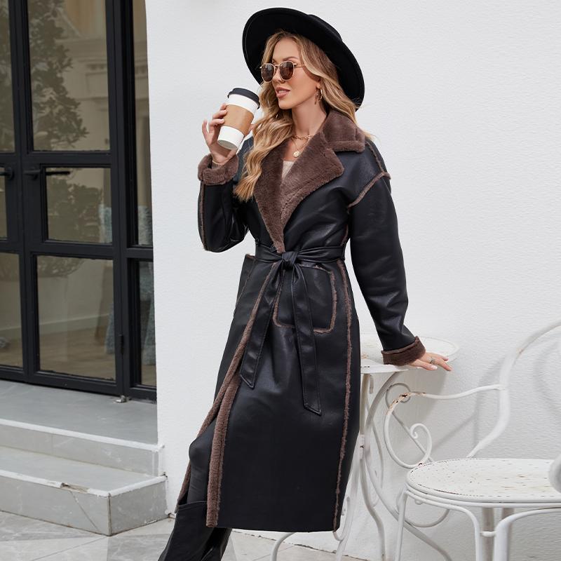 ziai 2025 зимняя куртка из искусственной кожи женская длинная теплая плюшевая меховая воротниковая куртка с подкладкой модная женская парка из искусственной кожи с карманами K18