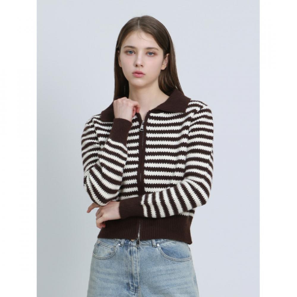 Ozoc Stripe Two Way Zip Up Knit