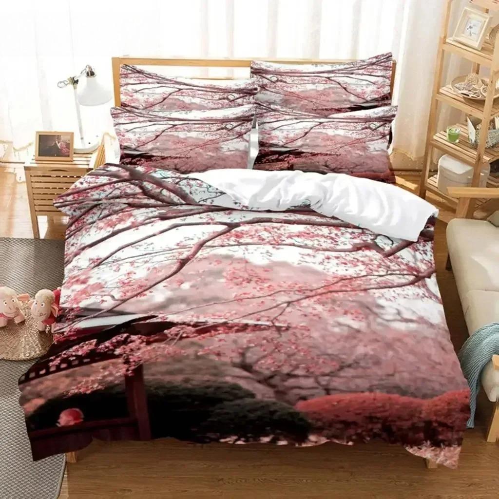 Floral Duvet Cover Sets Double Bed Scenic Quilt Cover Single Bed Queen Bedding Set With Pillowcase Polyester