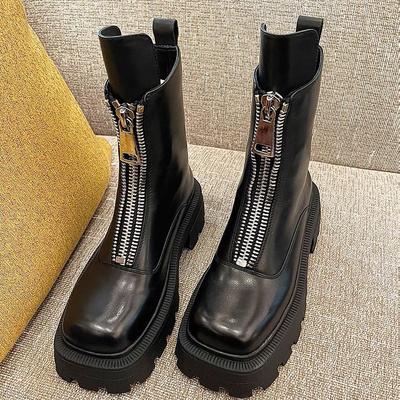 Новые женские и мужские кожаные ботильоны с круглым носком, на толстой подошве, эластичные, короткие, классные, обувь Botas De Mujer 43 44
