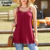 Lace Hem Camisole Top for Women Built In Bra Adjustable Straps Tank Top Summer Pleated Loose Sleeveless Tops S-3XL