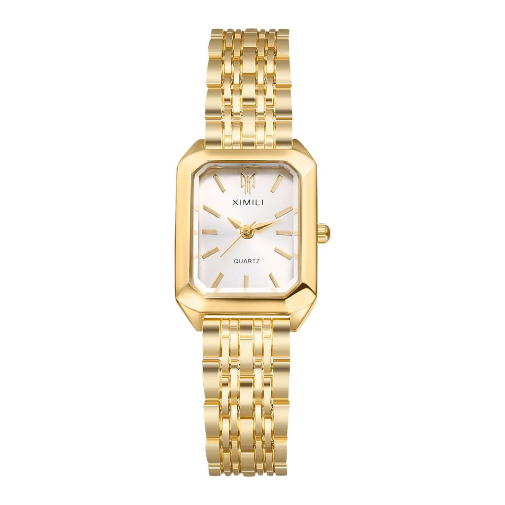 Square Bar Stainless Reverse Rotation Birthday Gold Women's Wristwatch, Waterproof, Dial Index, Simple, Quartz, Steel, Adjustable, Prevention,