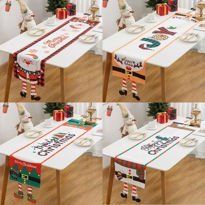 Мультяшная ткань Рождественская скатерть Рождественский орнамент Navidad Table Runner Многоразовое украшение стола Настольный флаг Рождество