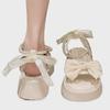 Women's 2024 Summer Fairy Style Platform Sandals with Bow, Thick Sole, Pearl Accent, and One-Strap Design