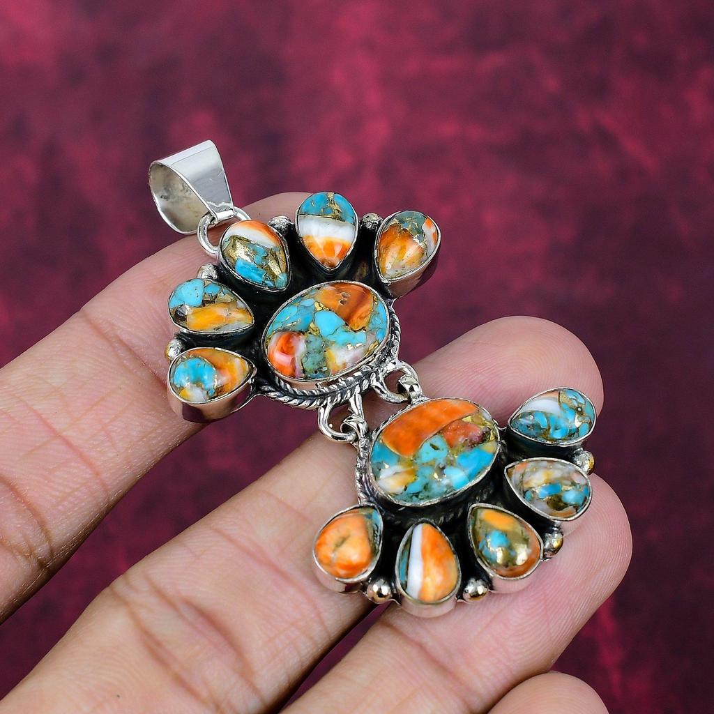 Подвеска ручной работы с оранжевым колючим устричным камнем, подвеска из стерлингового серебра 925 пробы, для Дня благодарения