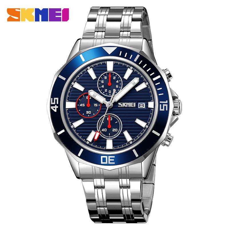 Новые часы Time Beauty Three Eyes Dial Chronograph Calendar Quartz Watch Men's Steel Belt Business Watch Waterproof Watch Men's Watch