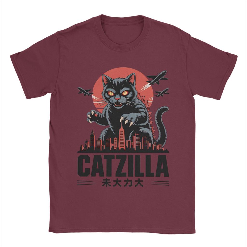 Унисекс Женские Футболки Catzilla Японский Стиль Хлопковая Одежда Удивительные Футболки с Коротким Рукавом и Круглым Воротником Идея для Подарка Футболка