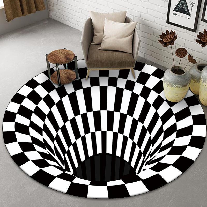 3D Illusion Halloween Black & White Round Carpet for Bedroom & Living Room