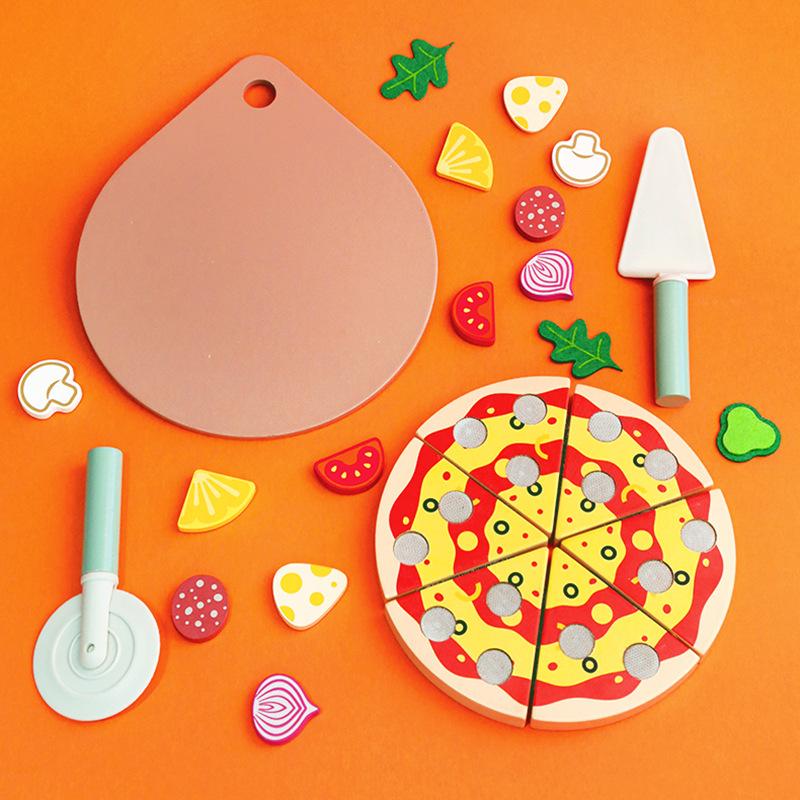 Simulation Wooden Pizza Cutting Music Set, Children's Play House Boys and Girls Cooking Exercise Hands-on Interactive Toys