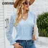 Spring and Autumn Women's Blouse Lace Long Sleeve Solid Colour Hollow Out Lace Sexy Knitted Top