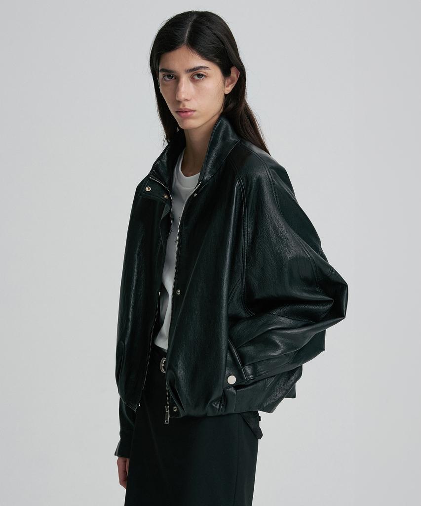 RE RHEE Leather Blouson Jacket Black