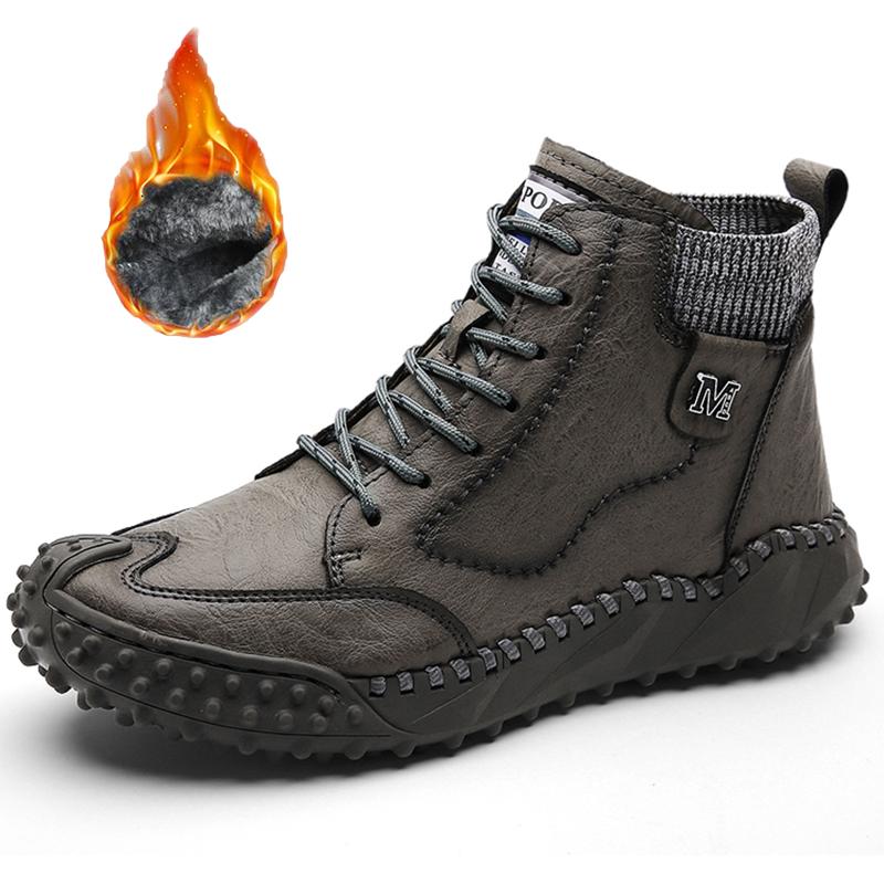 Классические зимние мужские ботинки из натуральной кожи, плюшевые теплые мужские зимние сапоги, непромокаемые уличные мужские рабочие ботинки в римском стиле, мужские мотоциклетные ботинки