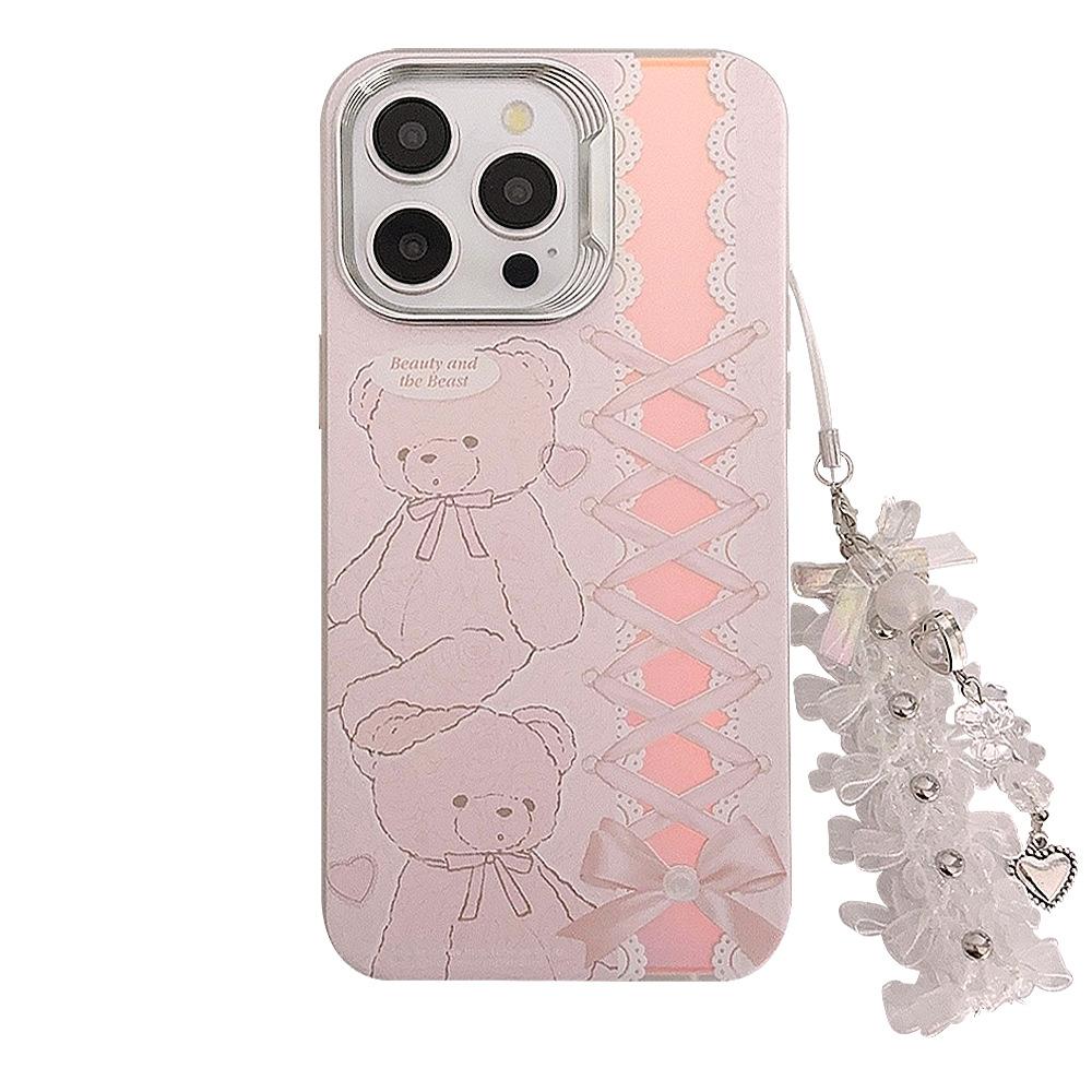 Applicable To Iphone15Promax Sweetheart Ballet Bear Lanyard 13 Apple 14 Mobile Phone Case 12 Laser 11 Cute 16