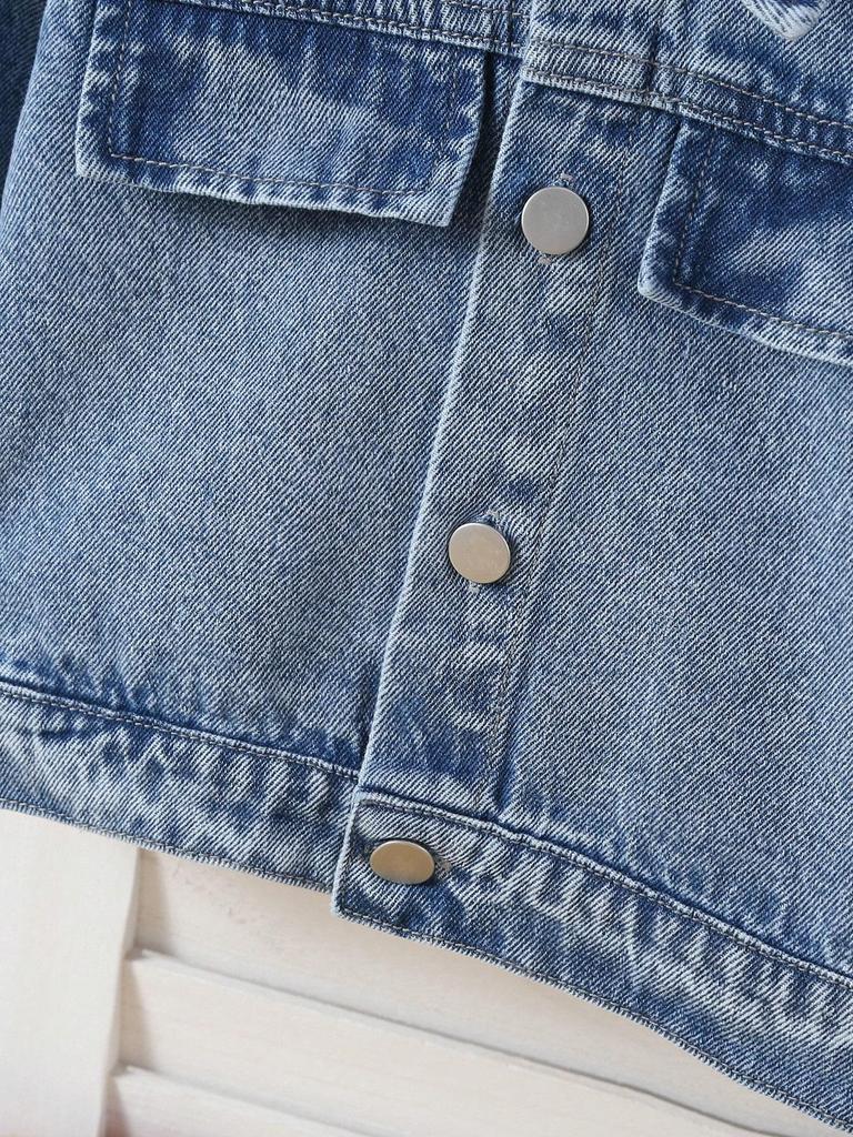 Girls' Casual, Simple, and Comfortable Denim Jacket with Lotus-Leaf Sleeves (Spring/Summer)