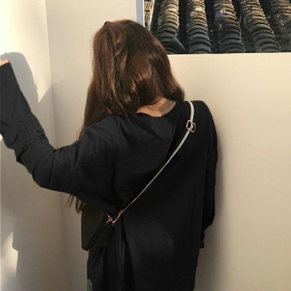 Женские однотонные белые черные футболки, осенне-весенние свободные футболки с длинными рукавами и круглым вырезом