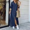 Spring and Autumn Fashion Sexy Single-breasted Shirt Long Skirt Loose Lapel Dress